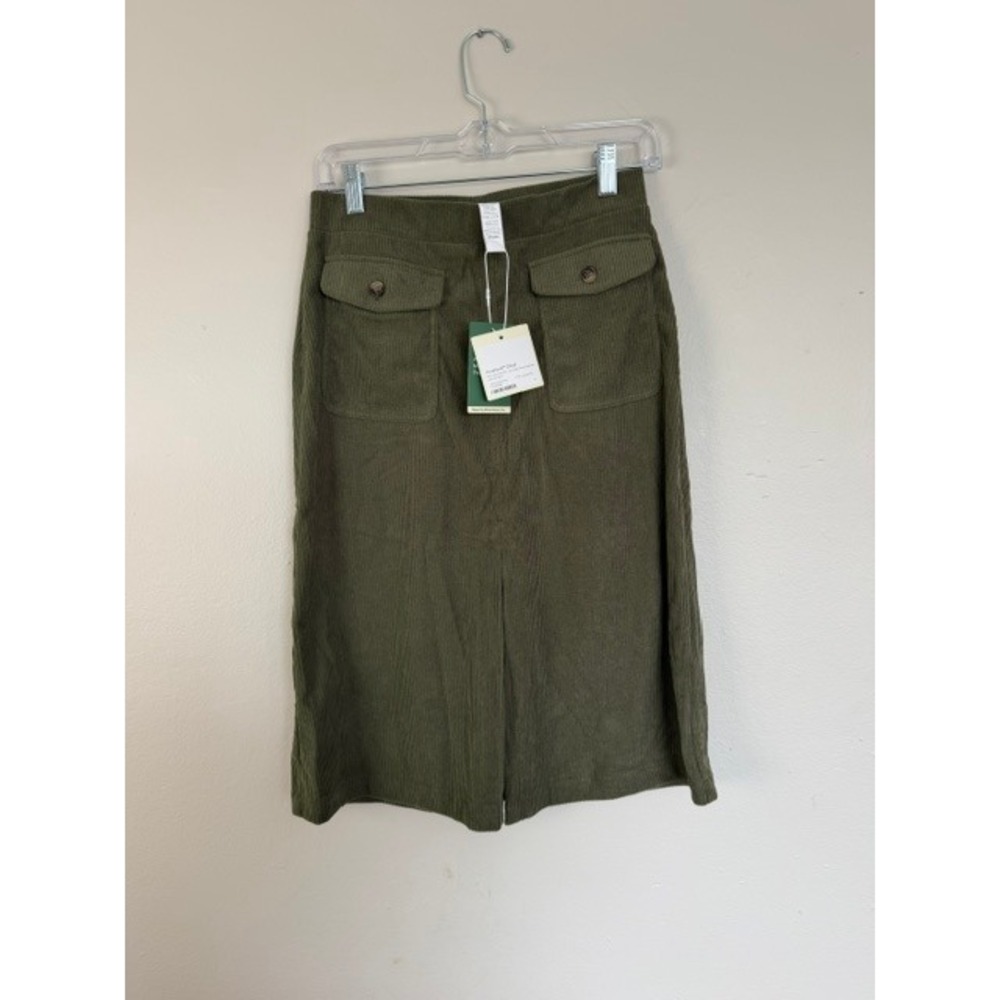 Halara AuraCord Cloud Corduroy Midi Skirt Olive Green High Waisted Small NWT